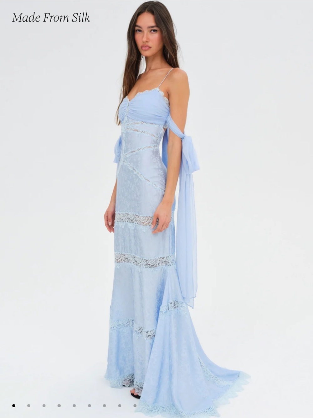 NWT For Love & Lemons Rita 100% Silk Lace Gown Maxi Dress Size XS